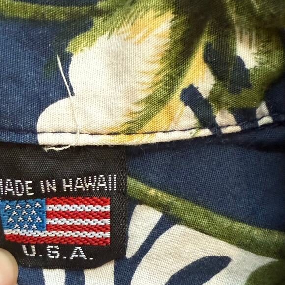 Vintage RJC Hawaiian Shirt Men's XL Navy Multi Floral Bus Vehicles Made in USA - Picture 8 of 10
